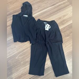 Free People Black Two-Piece Lounge Set with Hooded Top size XS New without tags